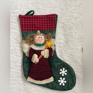 Festive Green and Red Christmas Stocking with Angel Design